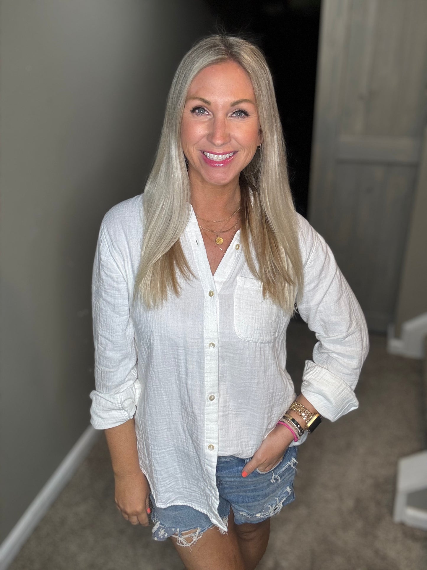 White Gauze Button Up