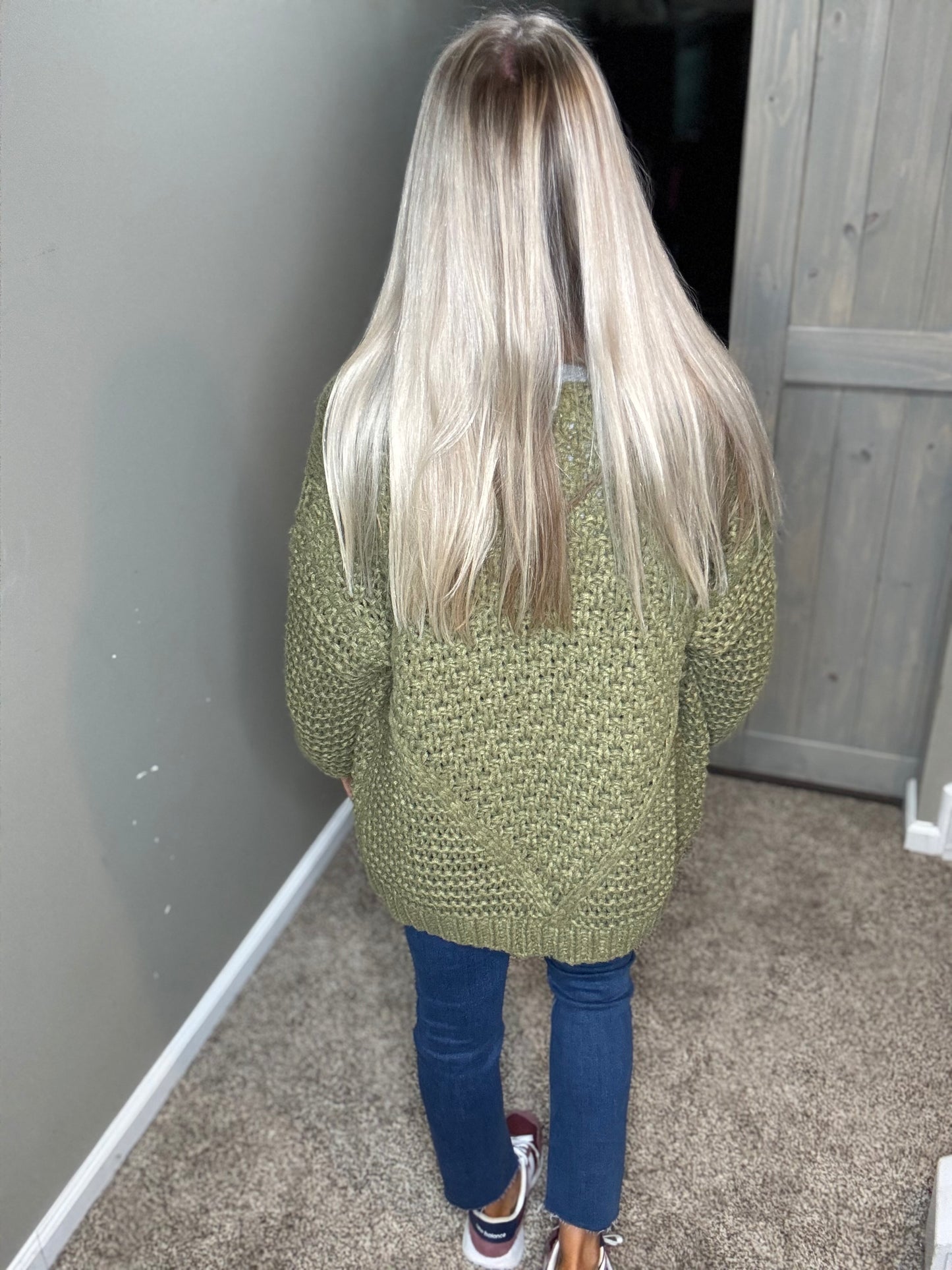 Olive Cable Knit Cardigan