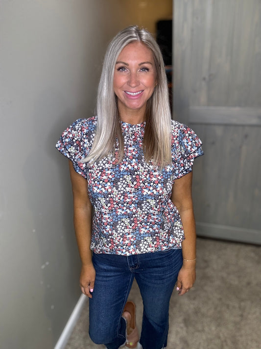 Blue Ditzy Floral Top
