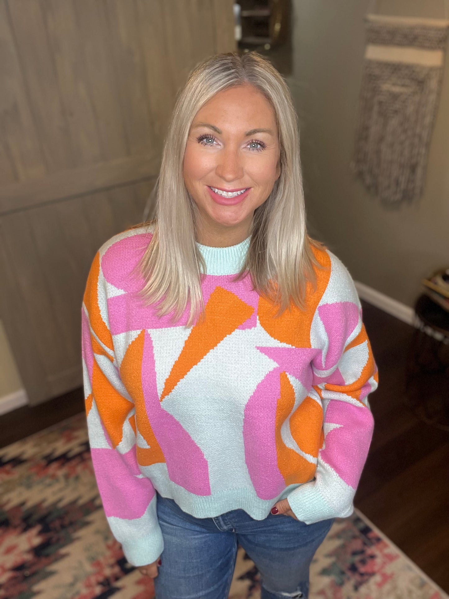 Abstract Pink Orange Sweater