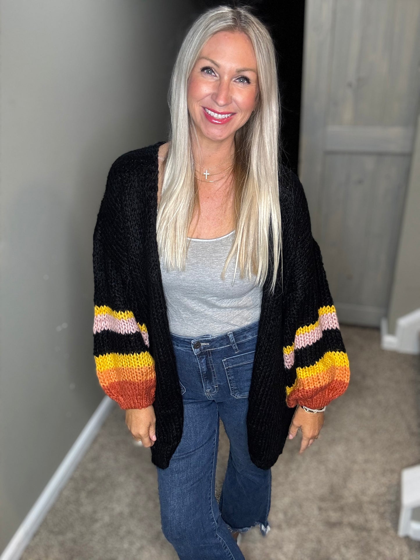 Black Striped Sleeve Cardigan