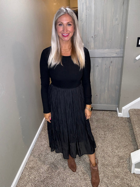 Black Knit Pleated Dress