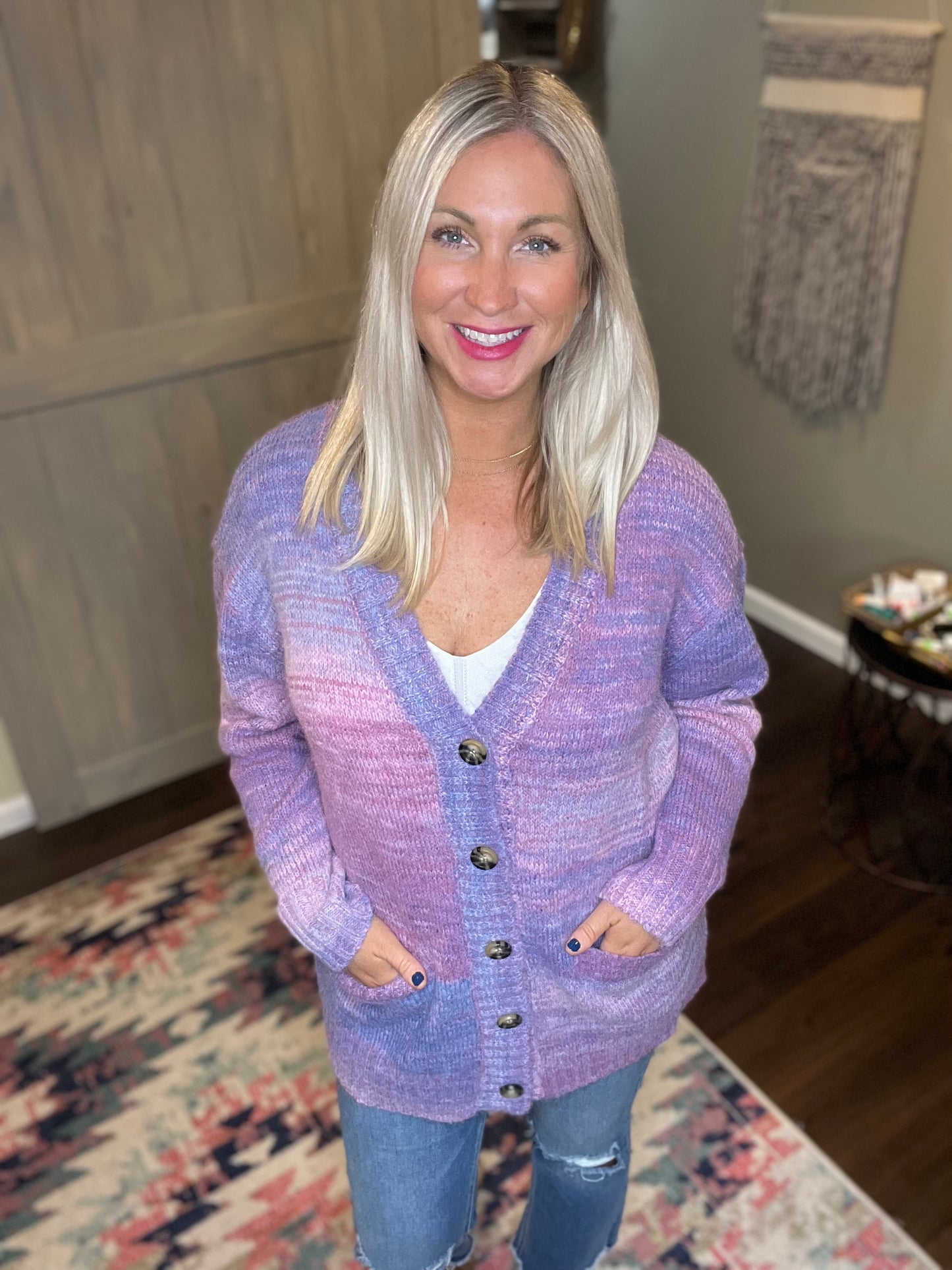 Pink and Purple Sweater Cardigan