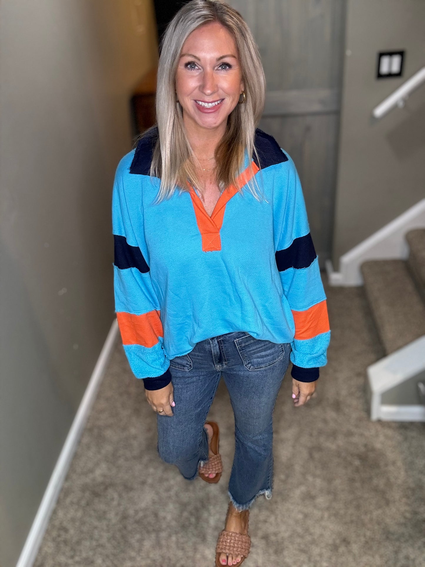 Aqua Orange Collared Sweatshirt