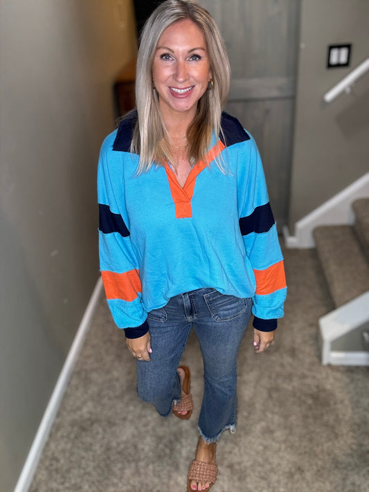 Aqua Orange Collared Sweatshirt