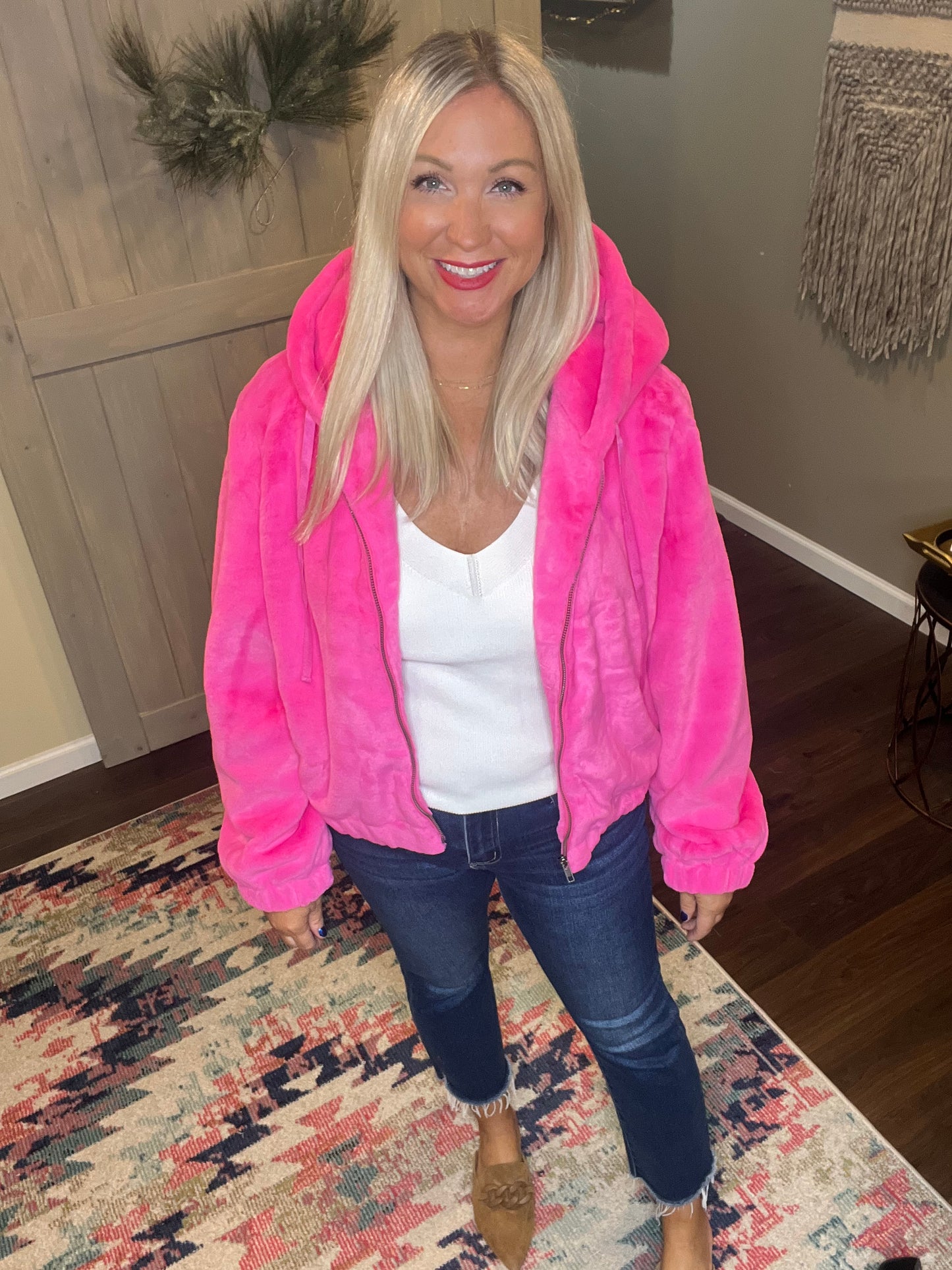 Hot Pink Faux Fur Jacket