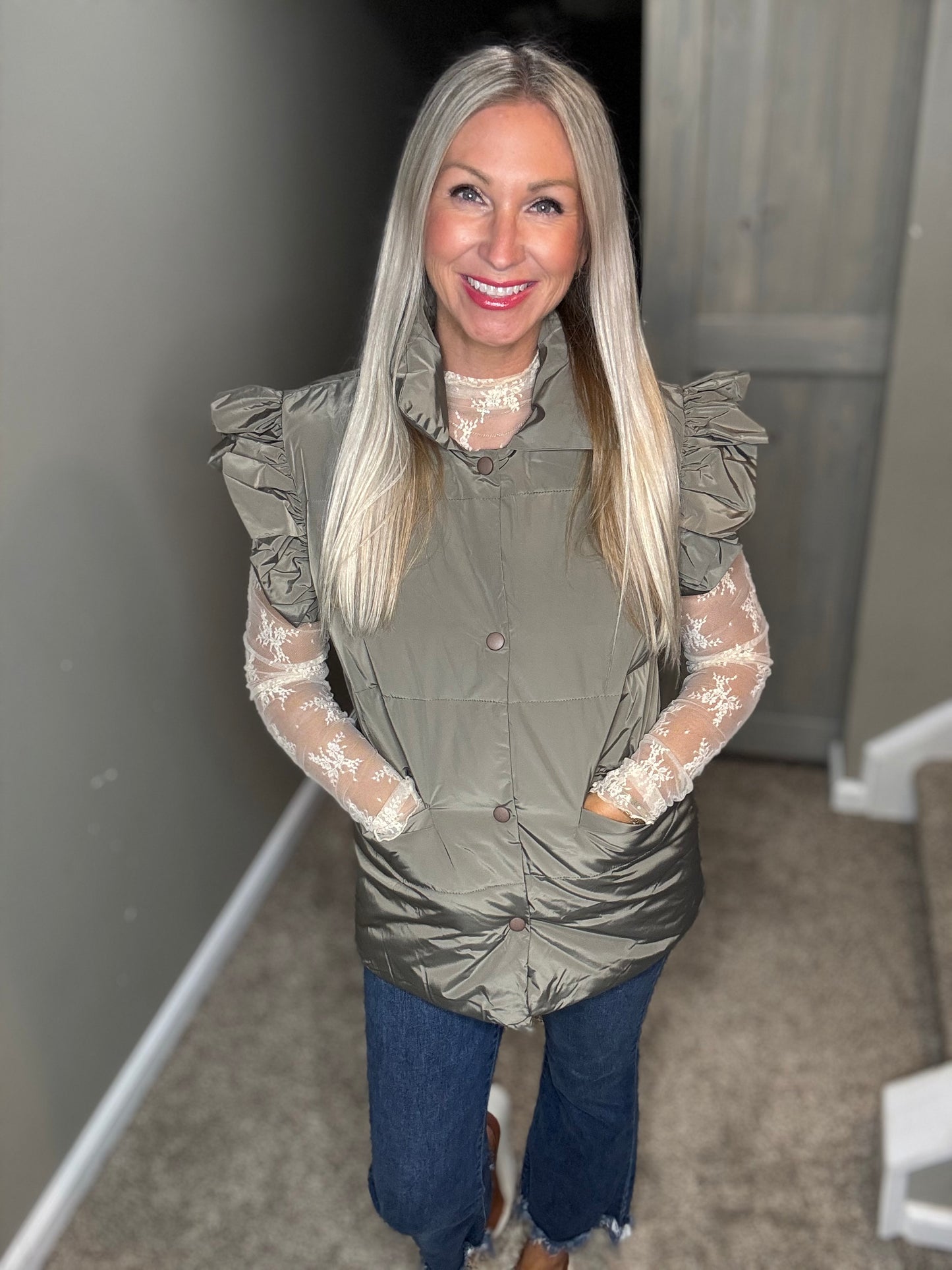 Olive Ruffle Vest