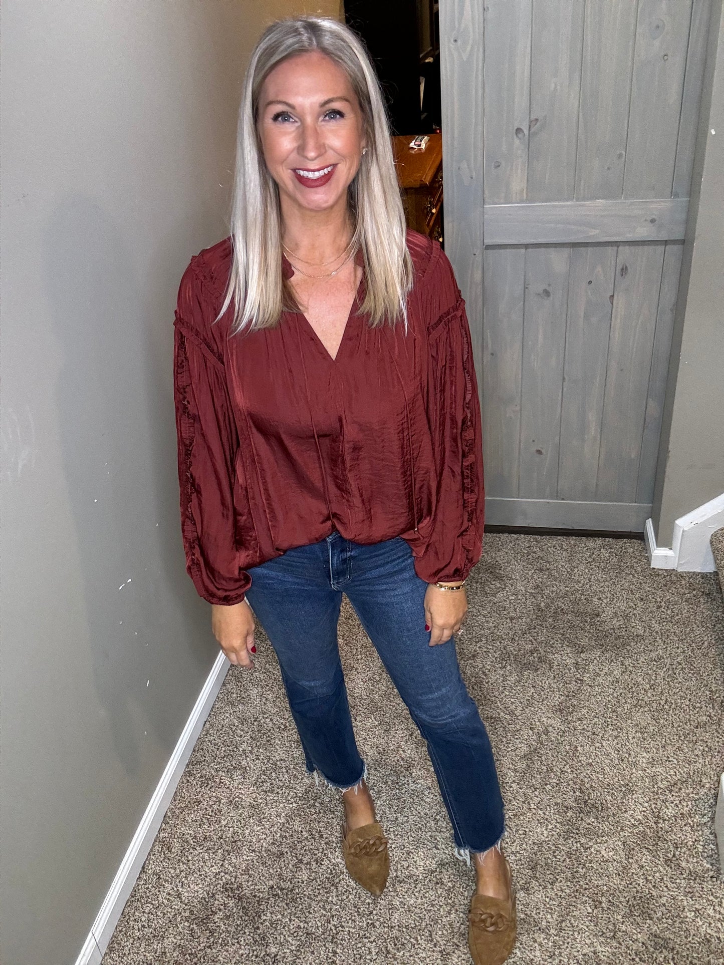 Wine Ruffle Top