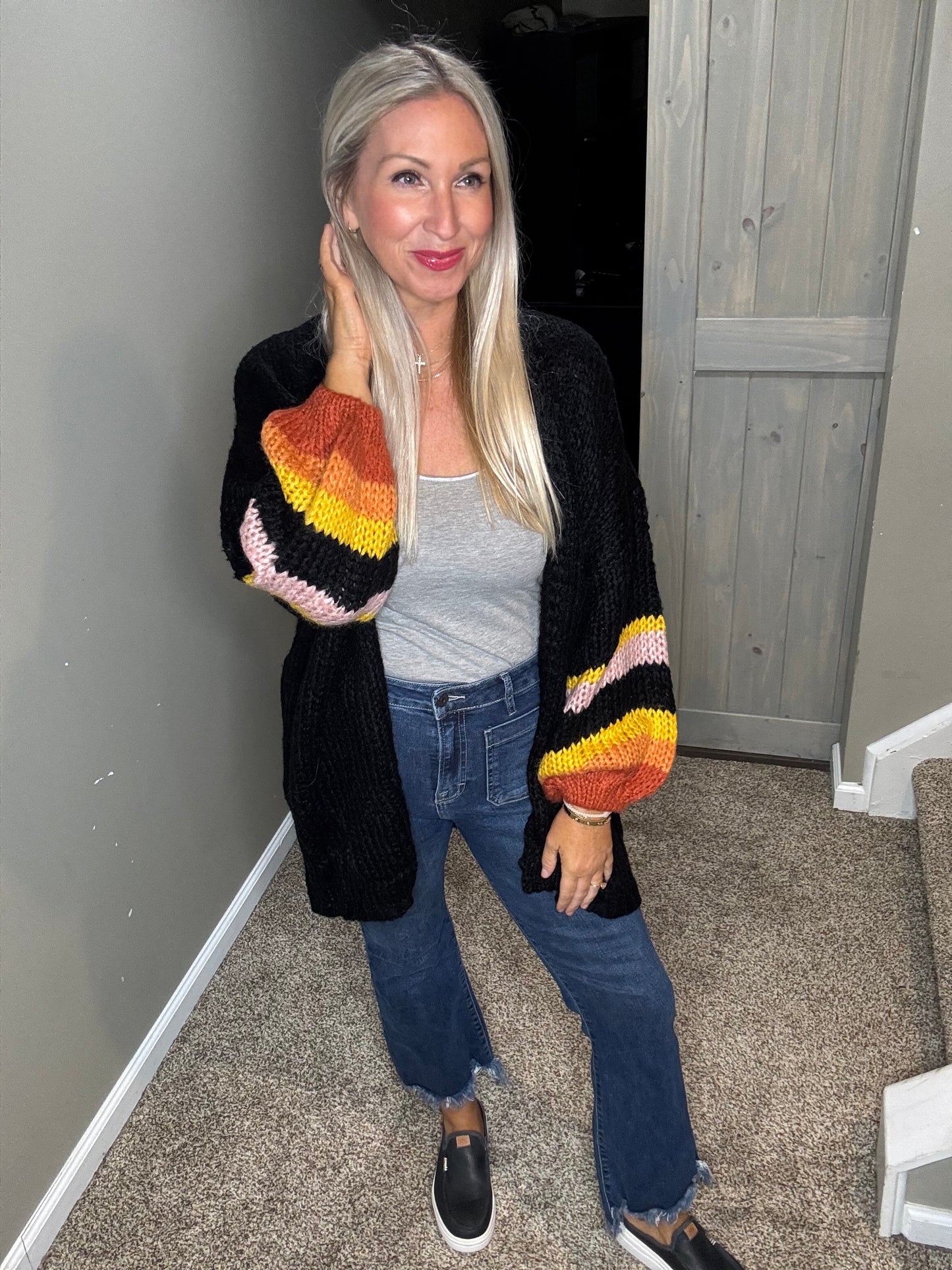 Black Striped Sleeve Cardigan