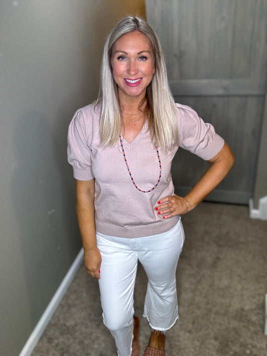 Puff Sleeve V-Neck Sweater