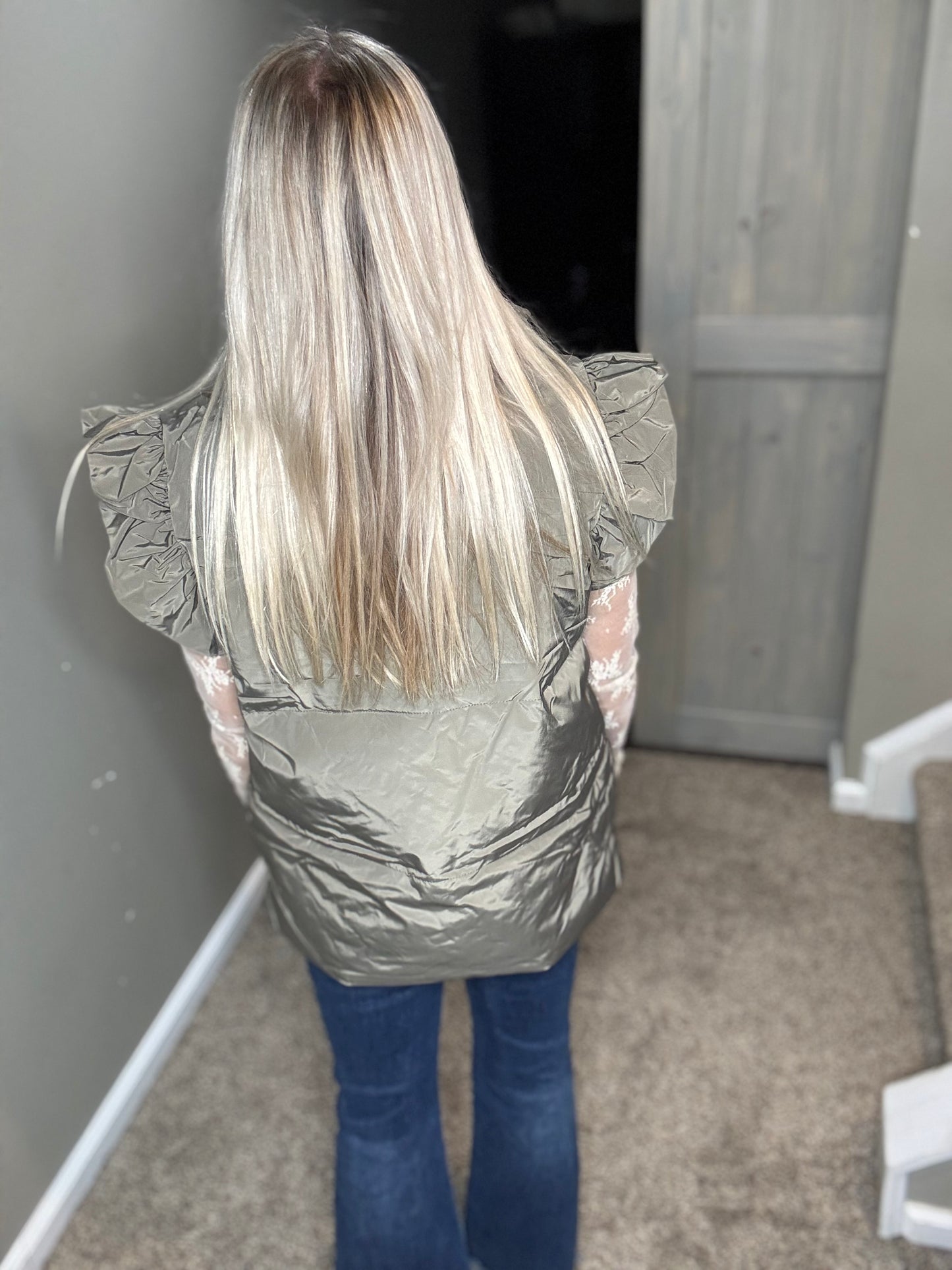 Olive Ruffle Vest