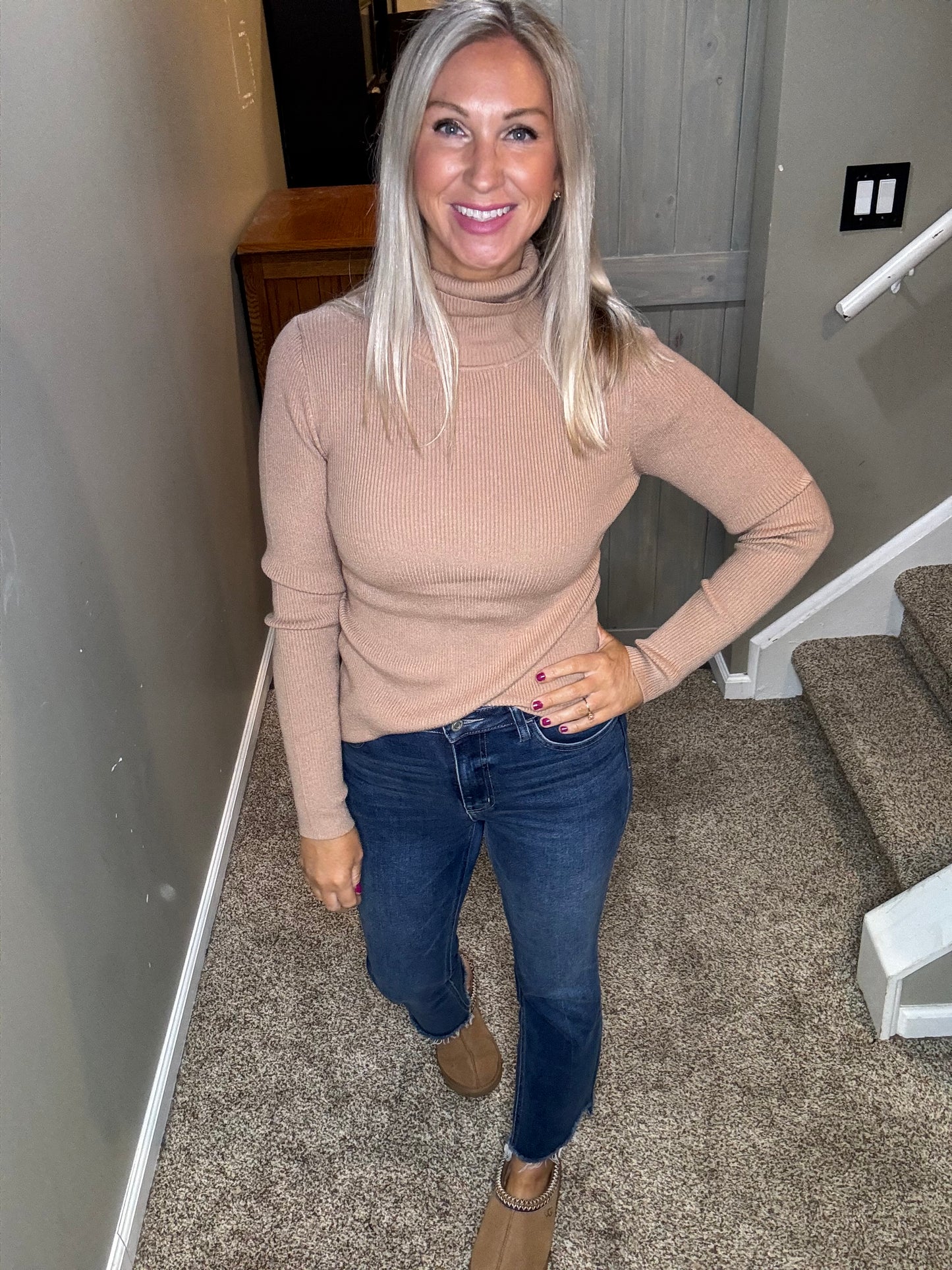 Latte Ribbed Turtleneck