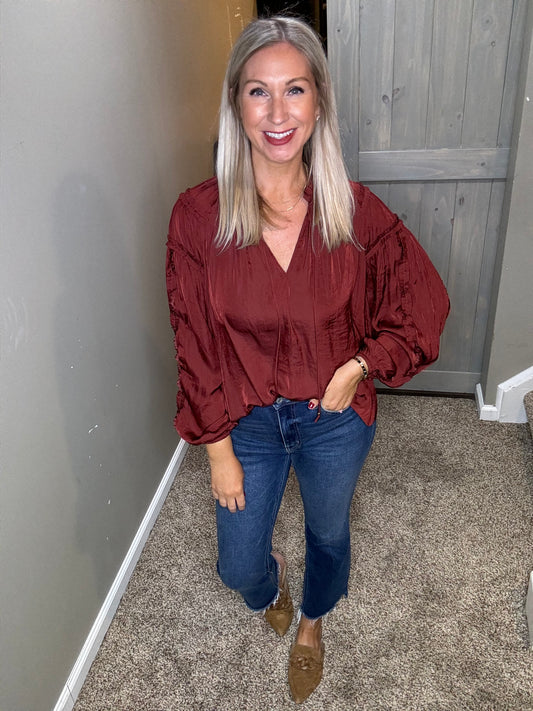 Wine Ruffle Top