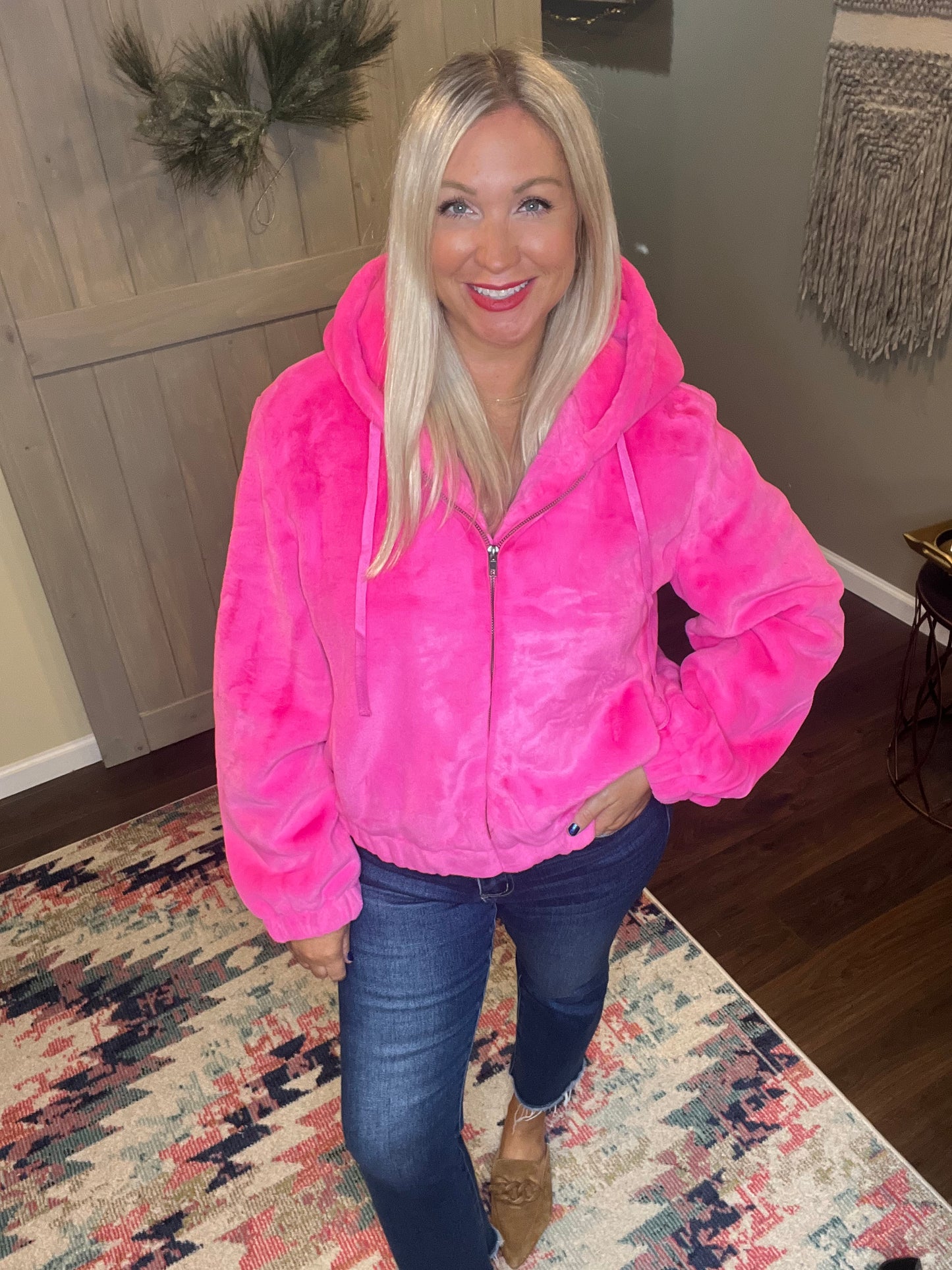 Hot Pink Faux Fur Jacket