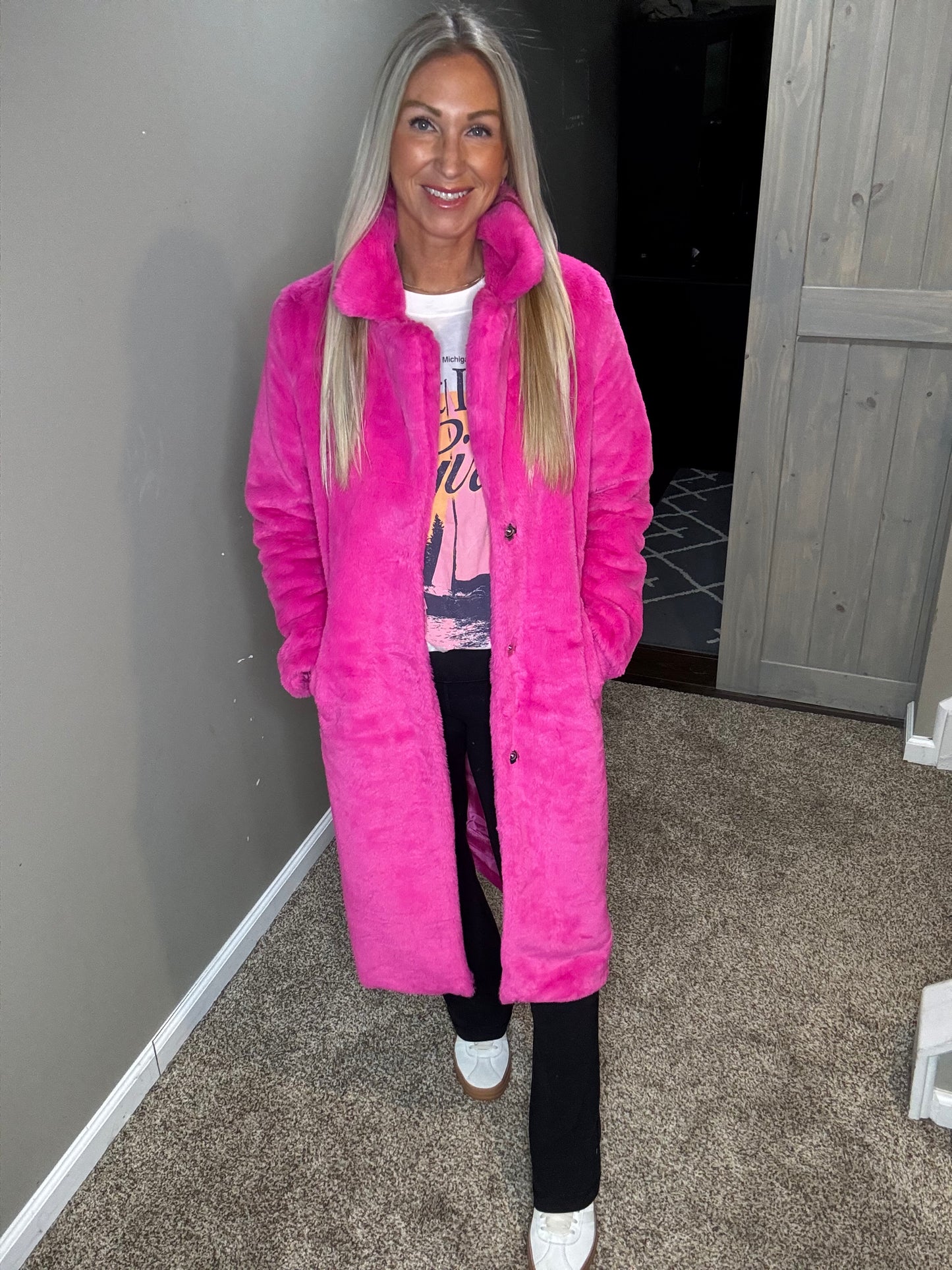 Hot Pink Faux Fur Coat