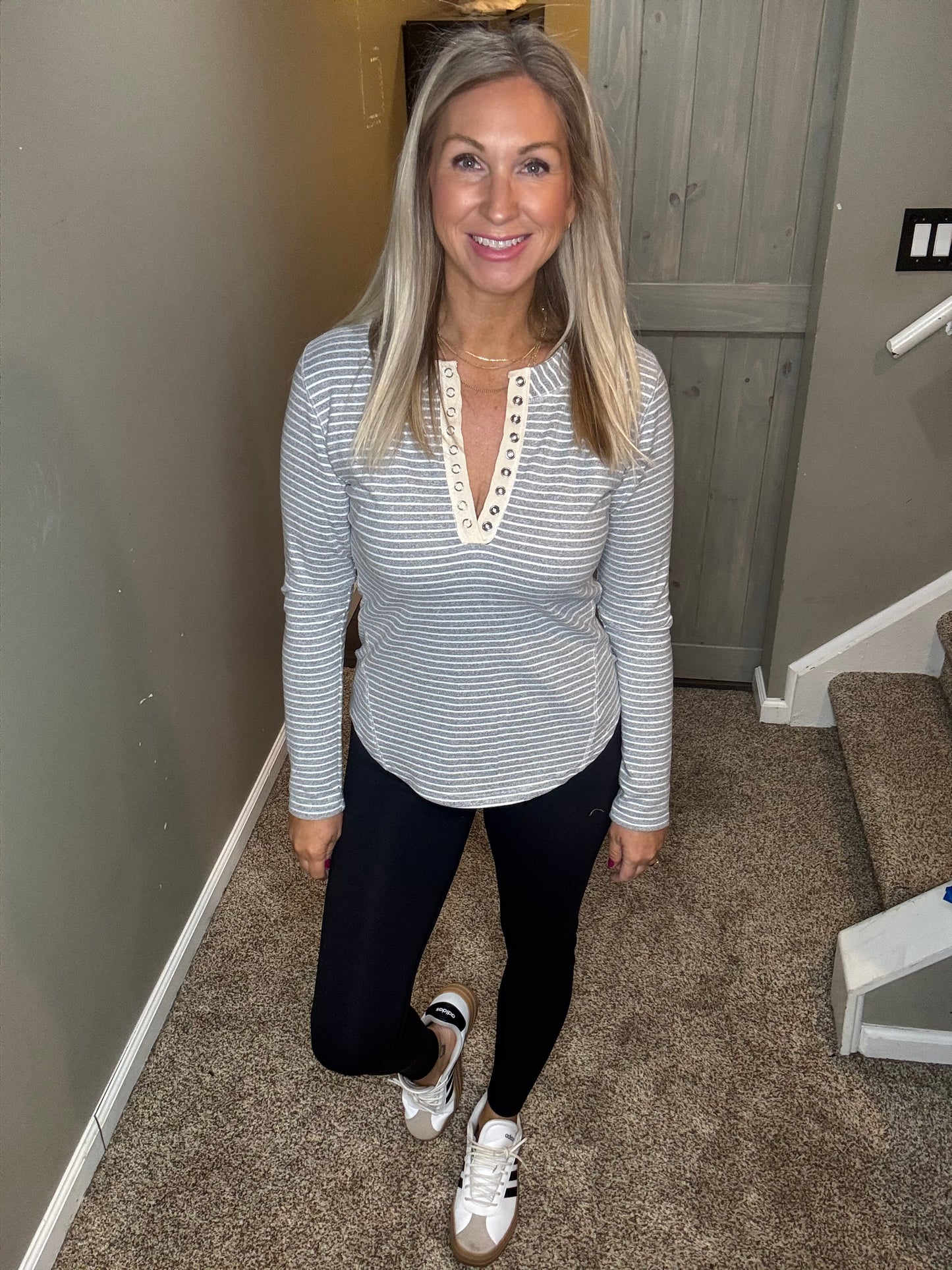 Striped Button Henley