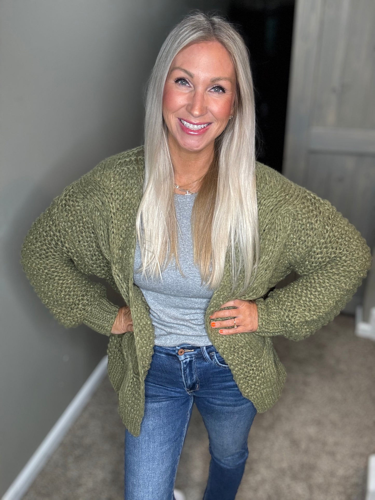 Olive Cable Knit Cardigan
