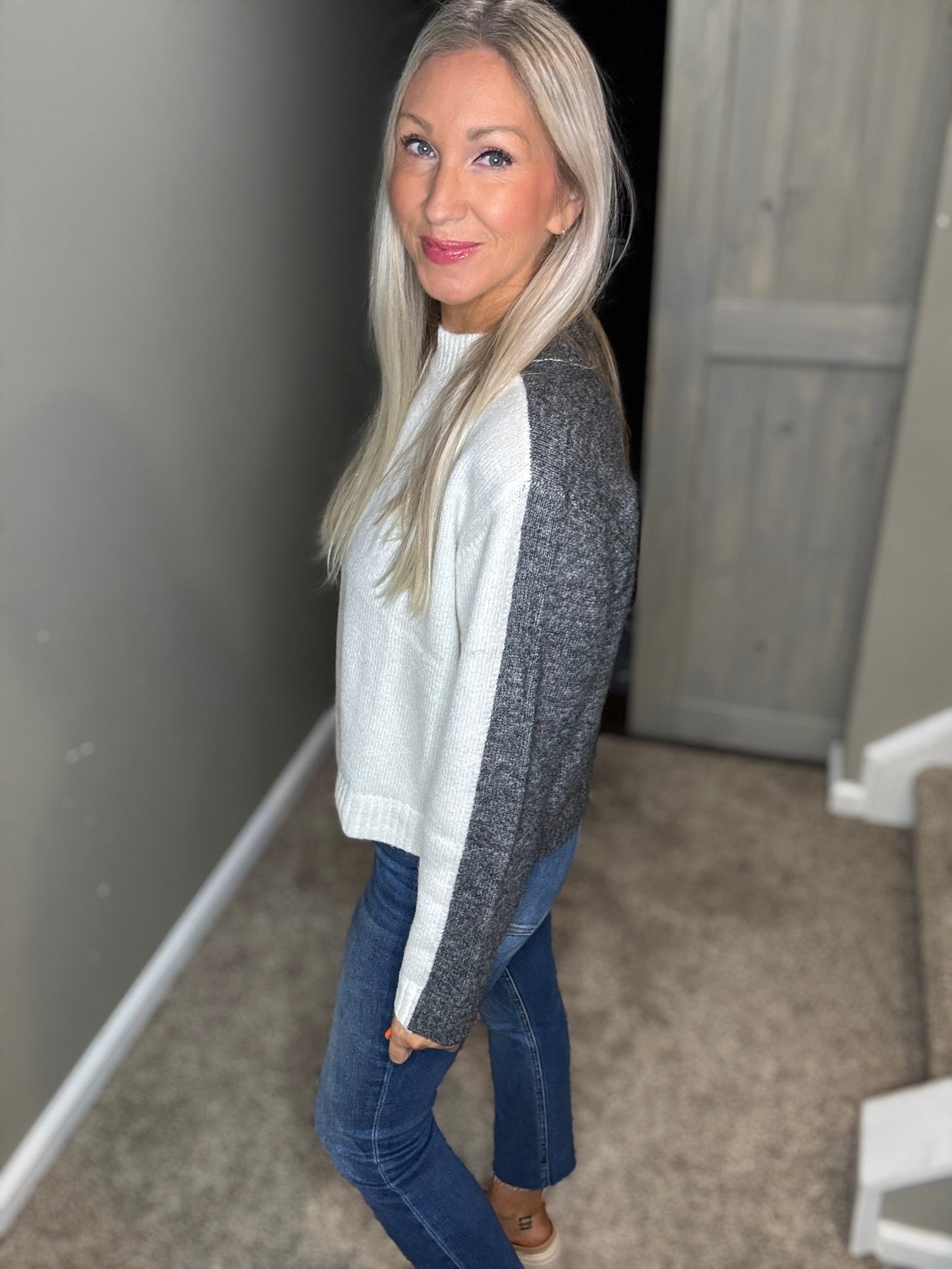 Charcoal White Colorblock Sweater
