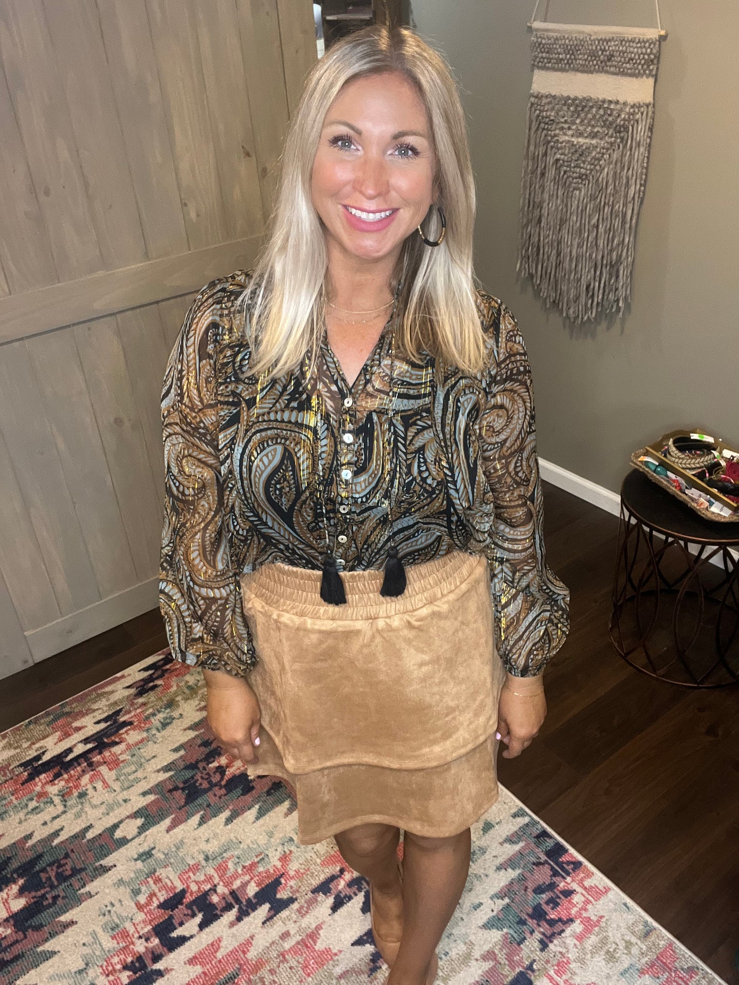 Suede Tiered Flutter Skirt