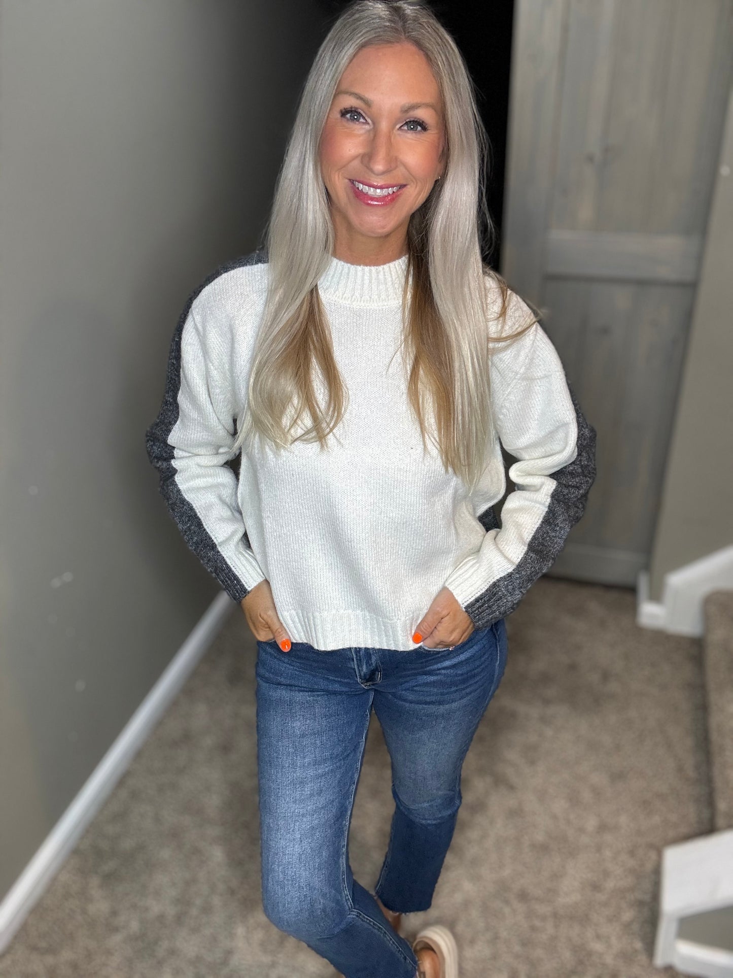 Charcoal White Colorblock Sweater