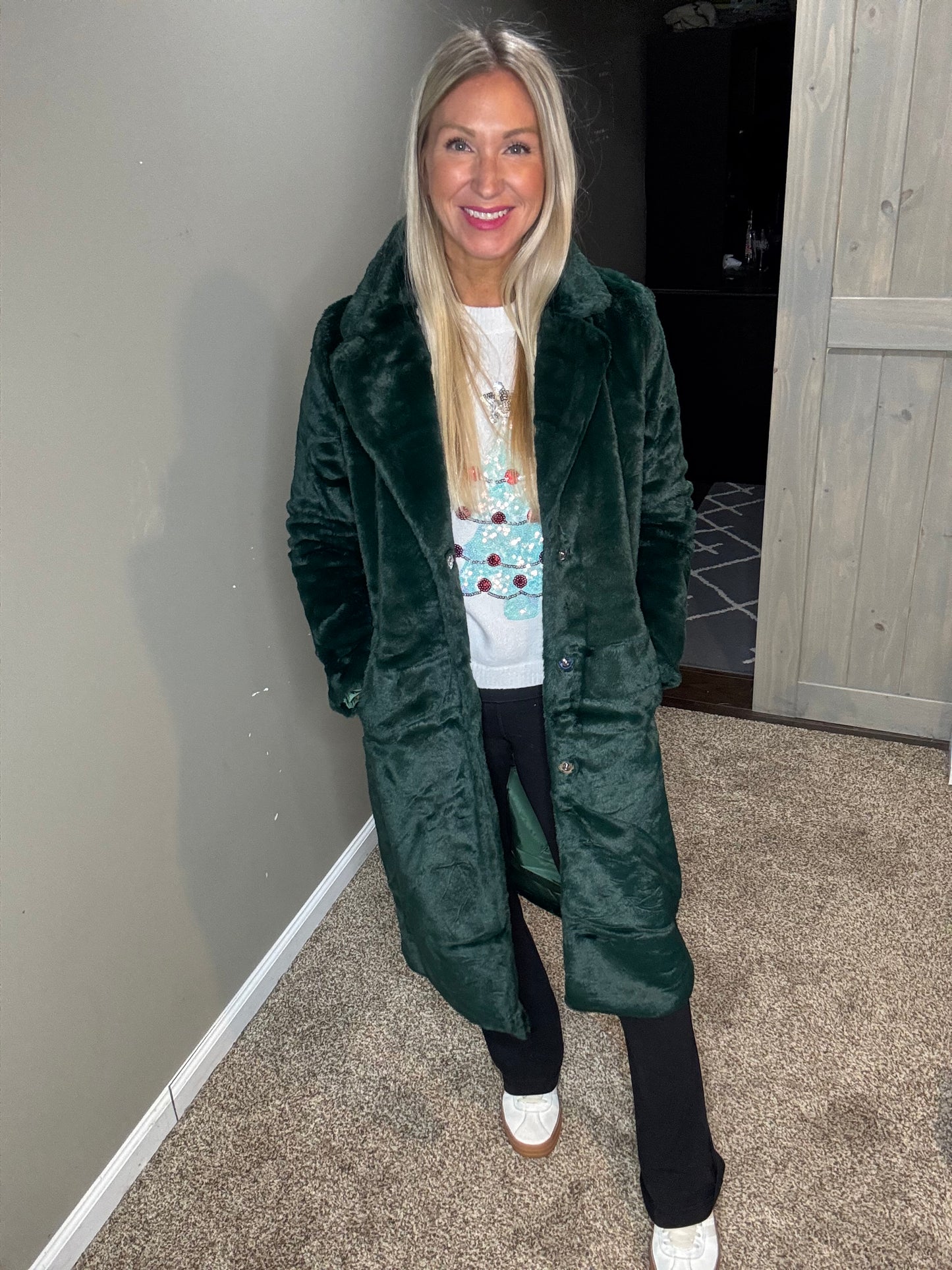 Forest Green Faux Fur Coat