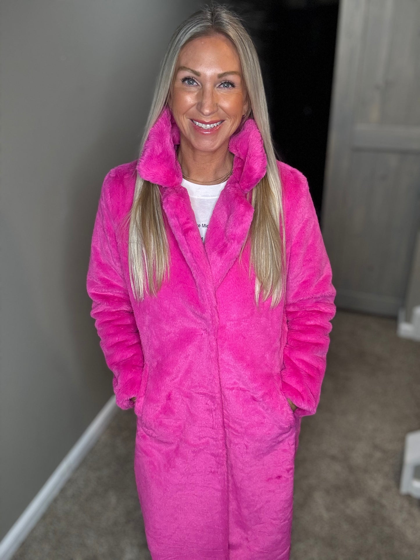 Hot Pink Faux Fur Coat