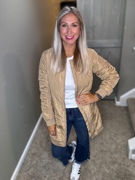 Quilted Long Bomber Jacket