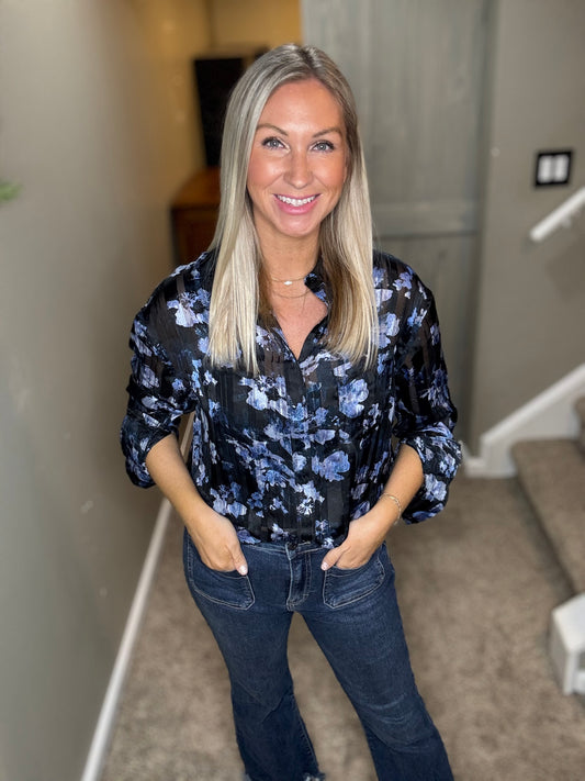 Blue Sparkle Floral Top