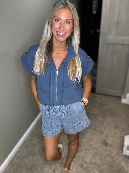 Blue Zipper Top