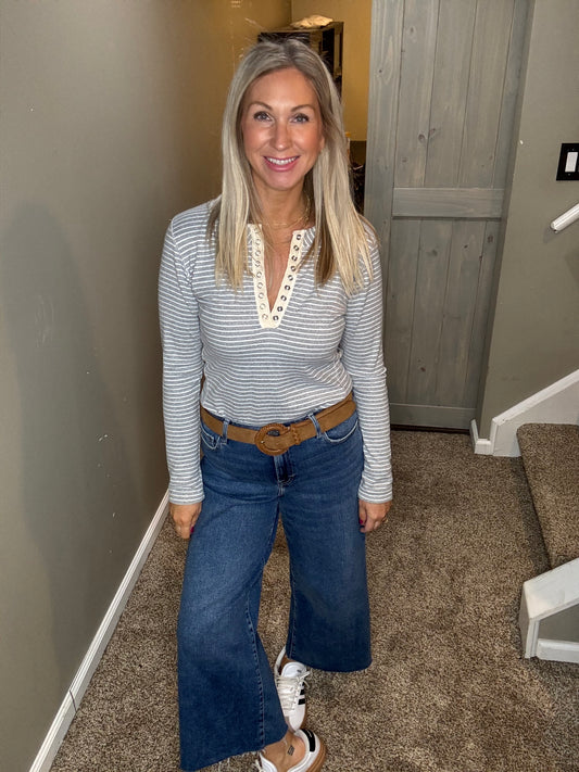 Striped Button Henley