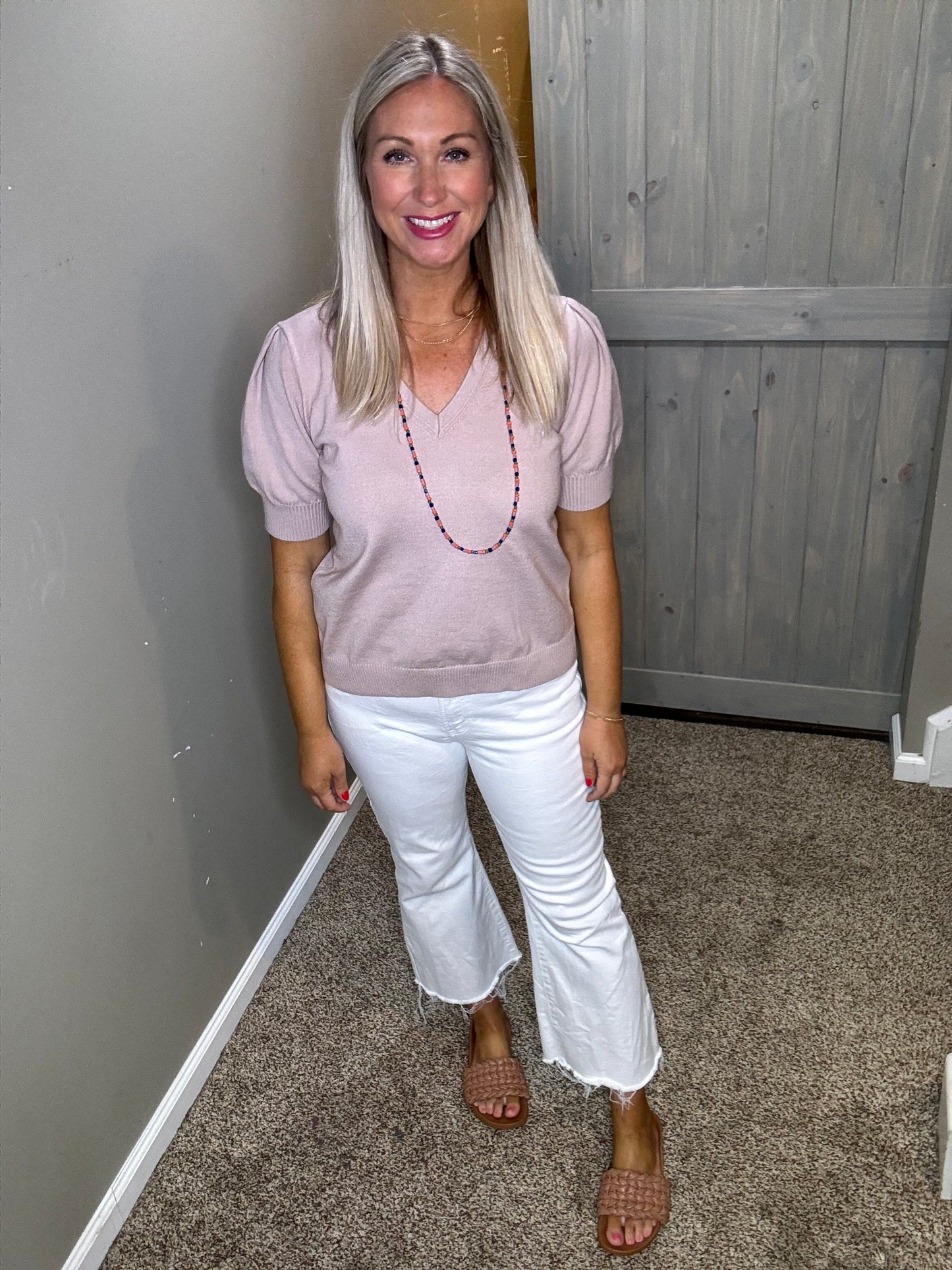 Puff Sleeve V-Neck Sweater