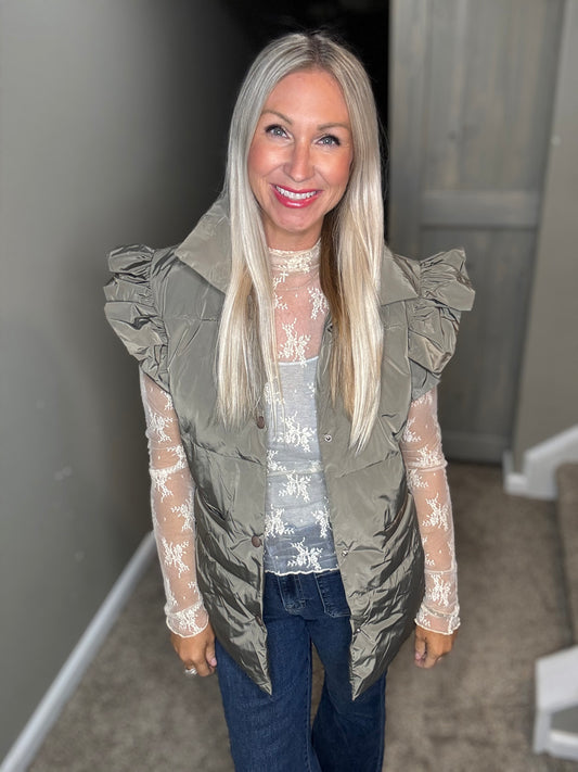 Olive Ruffle Vest