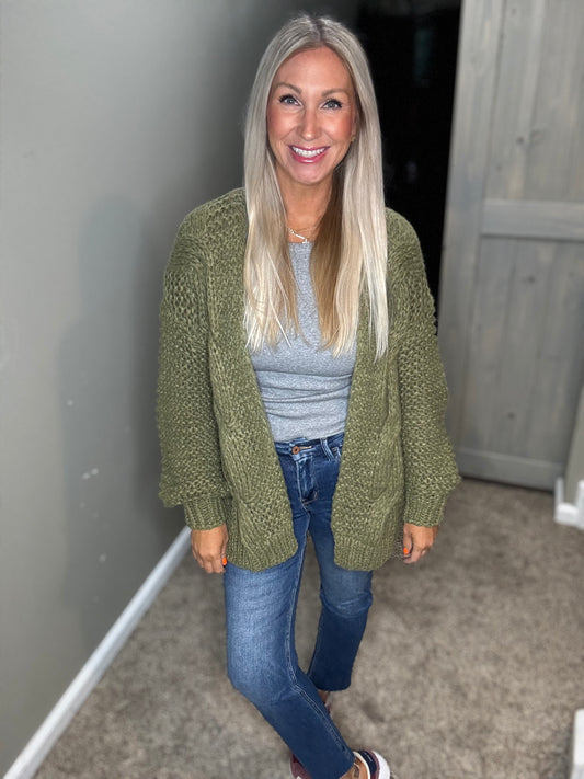 Olive Cable Knit Cardigan
