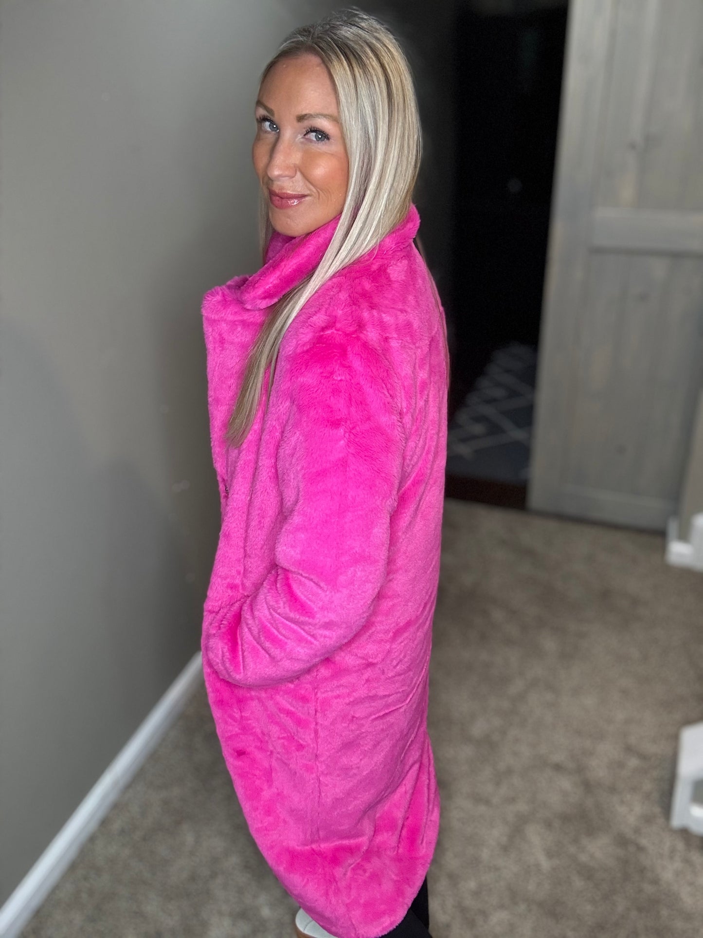 Hot Pink Faux Fur Coat