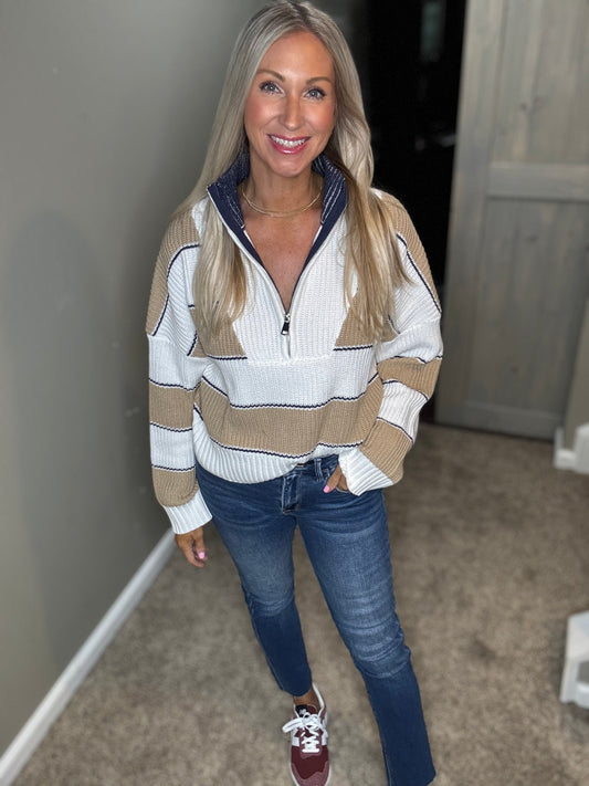 Camel Navy 1/2 Zip Sweater