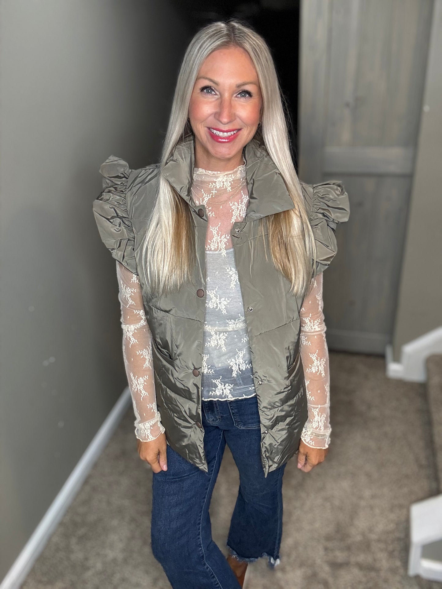 Olive Ruffle Vest