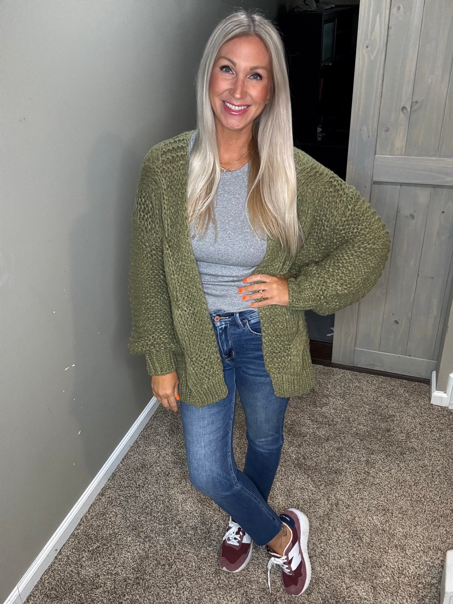 Olive Cable Knit Cardigan