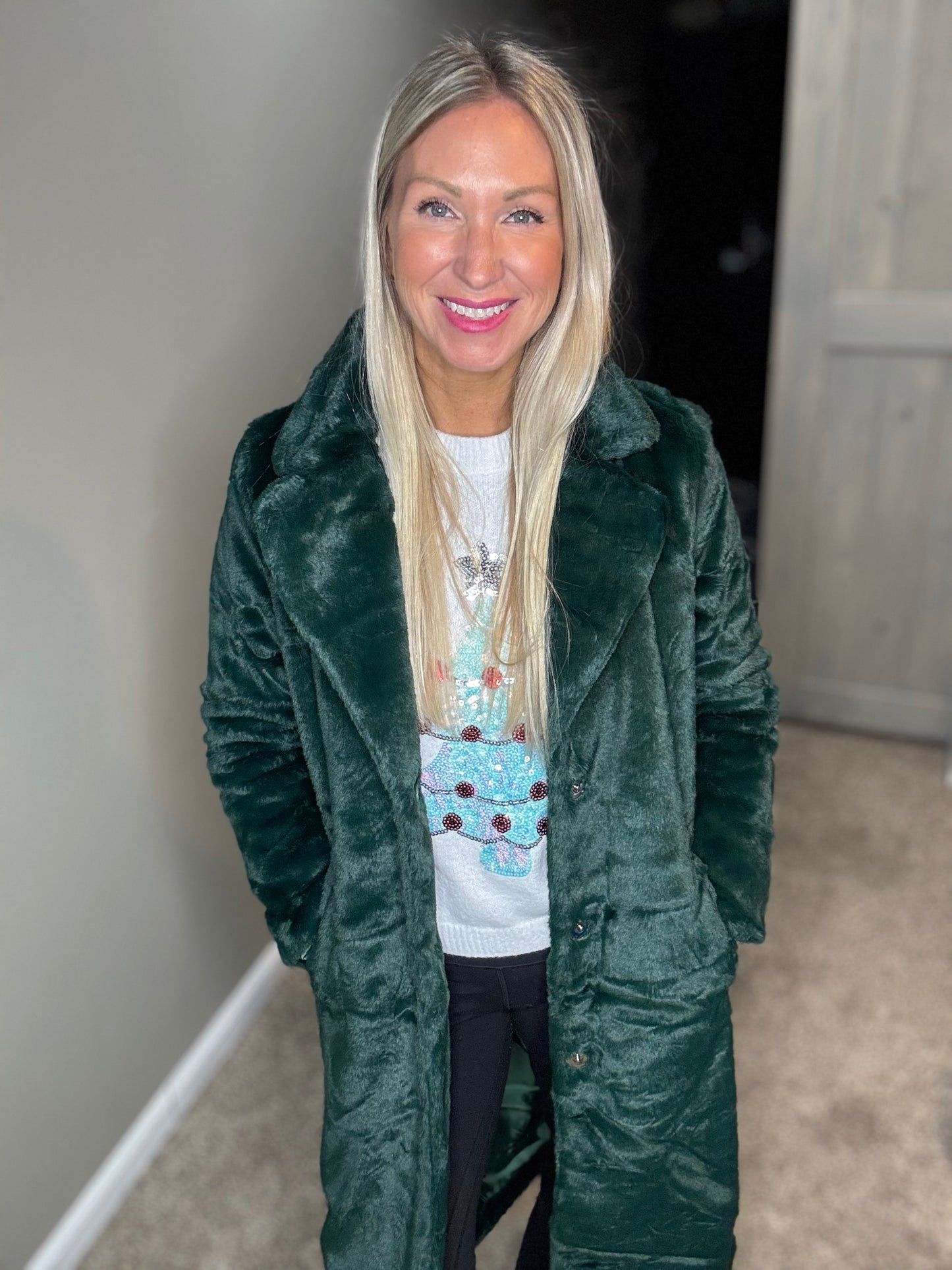 Forest Green Faux Fur Coat