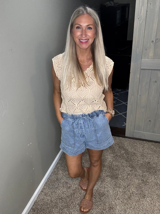 Denim Drawstring Shorts