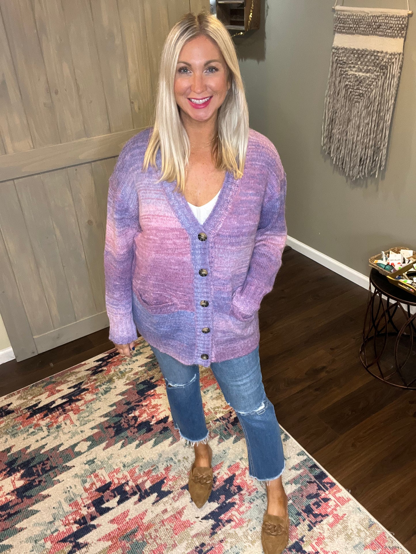 Pink and Purple Sweater Cardigan