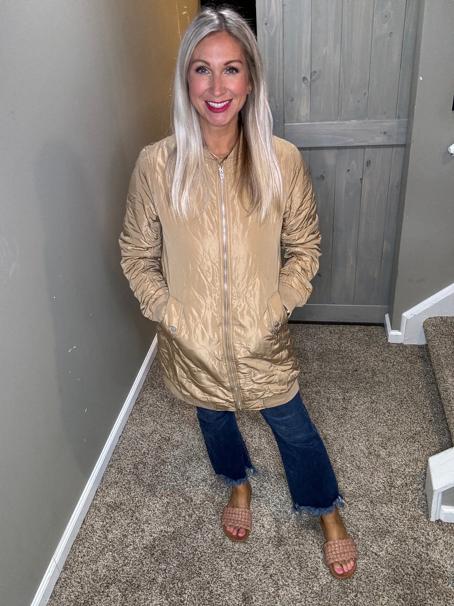 Quilted Long Bomber Jacket