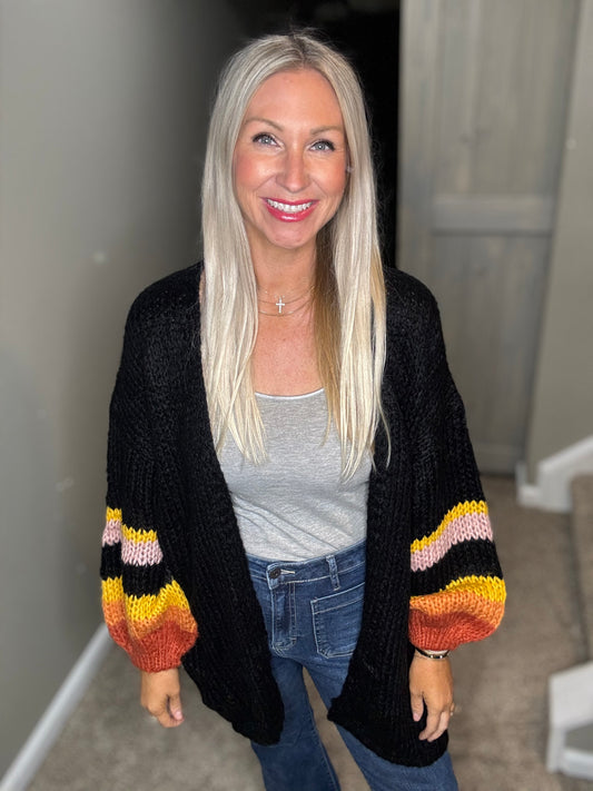 Black Striped Sleeve Cardigan