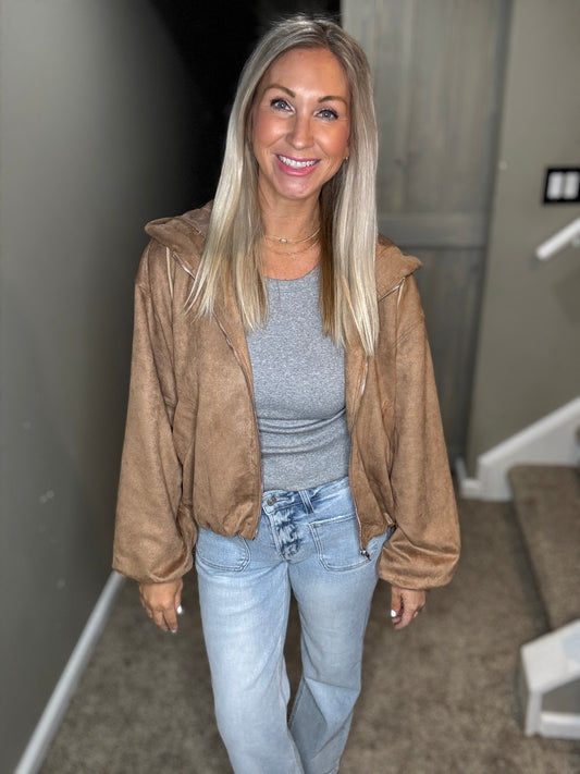 Faux Suede Hooded Jacket