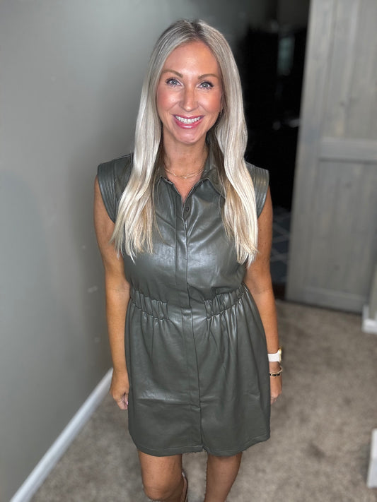 Olive Leather Dress
