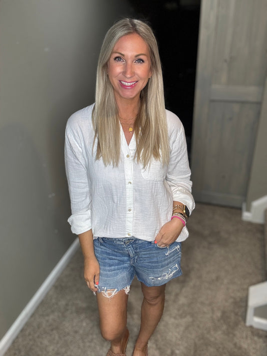 White Gauze Button Up