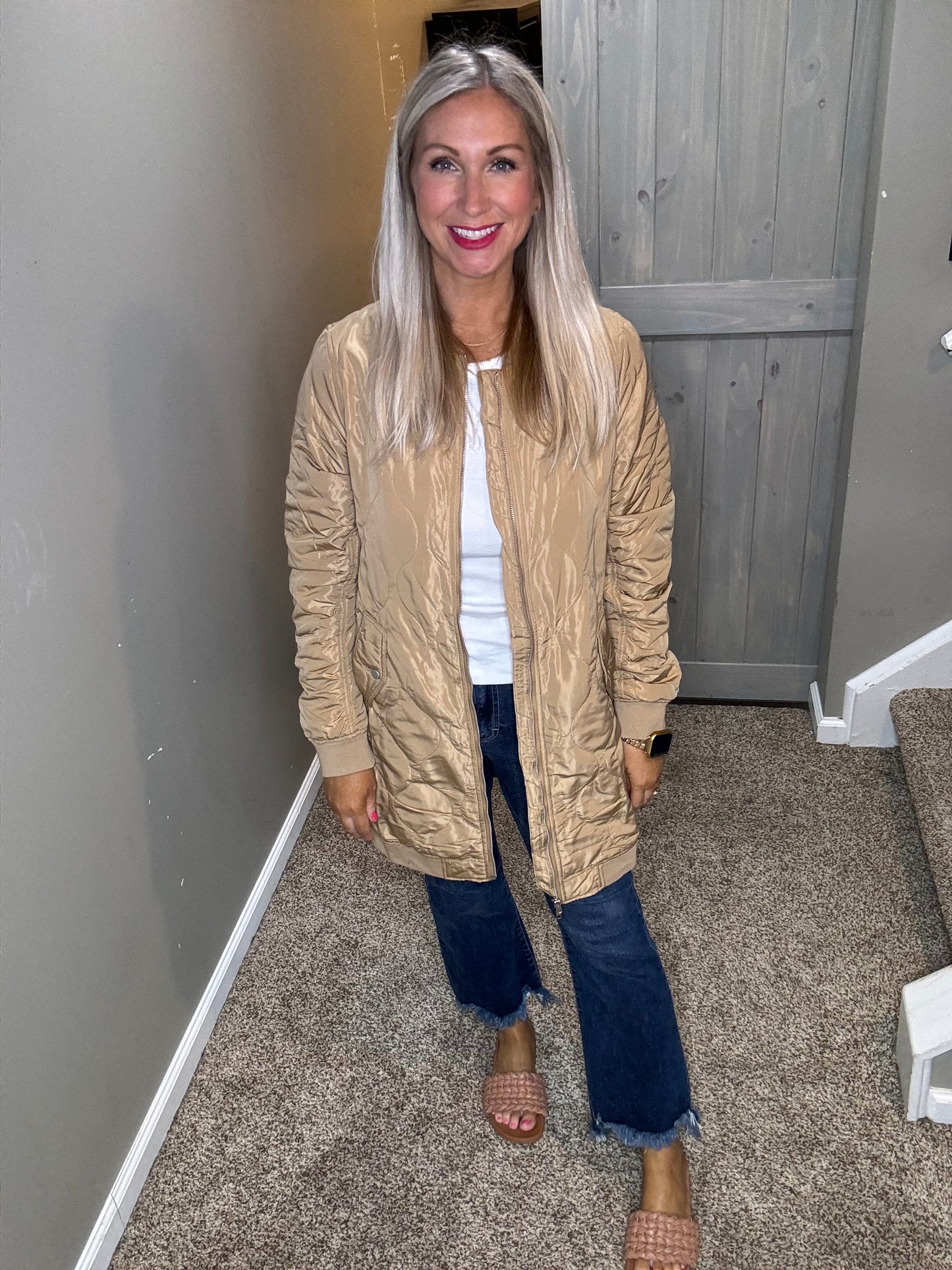 Quilted Long Bomber Jacket