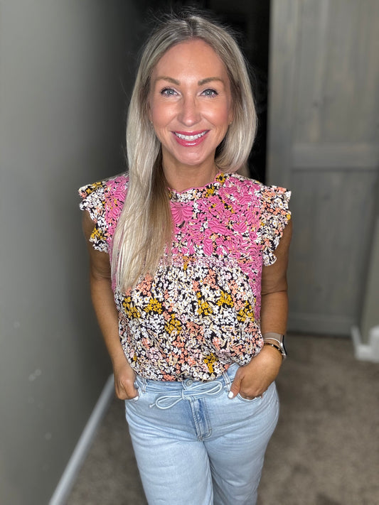 Pink Embroidered Floral Top