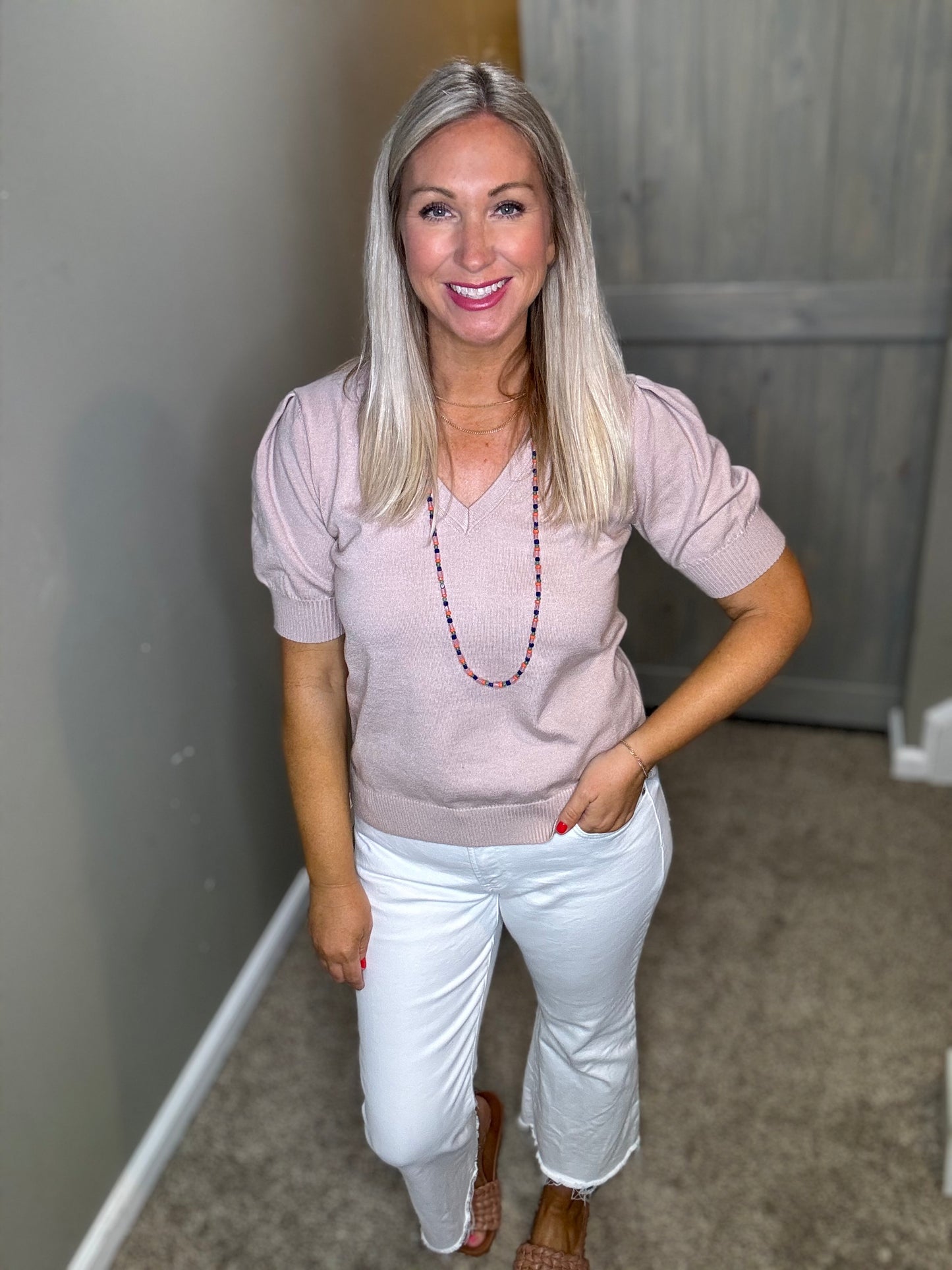 Puff Sleeve V-Neck Sweater