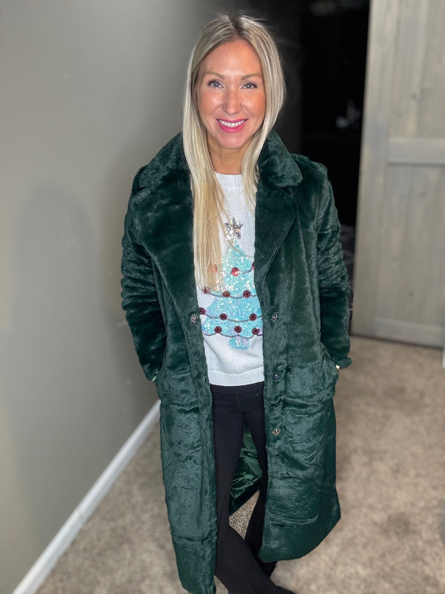 Forest Green Faux Fur Coat