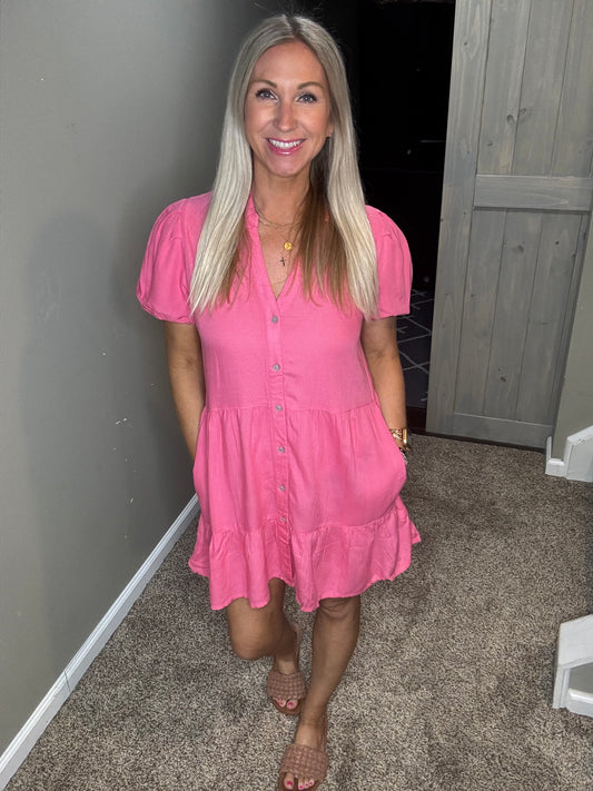 Pink Puff Sleeve Dress